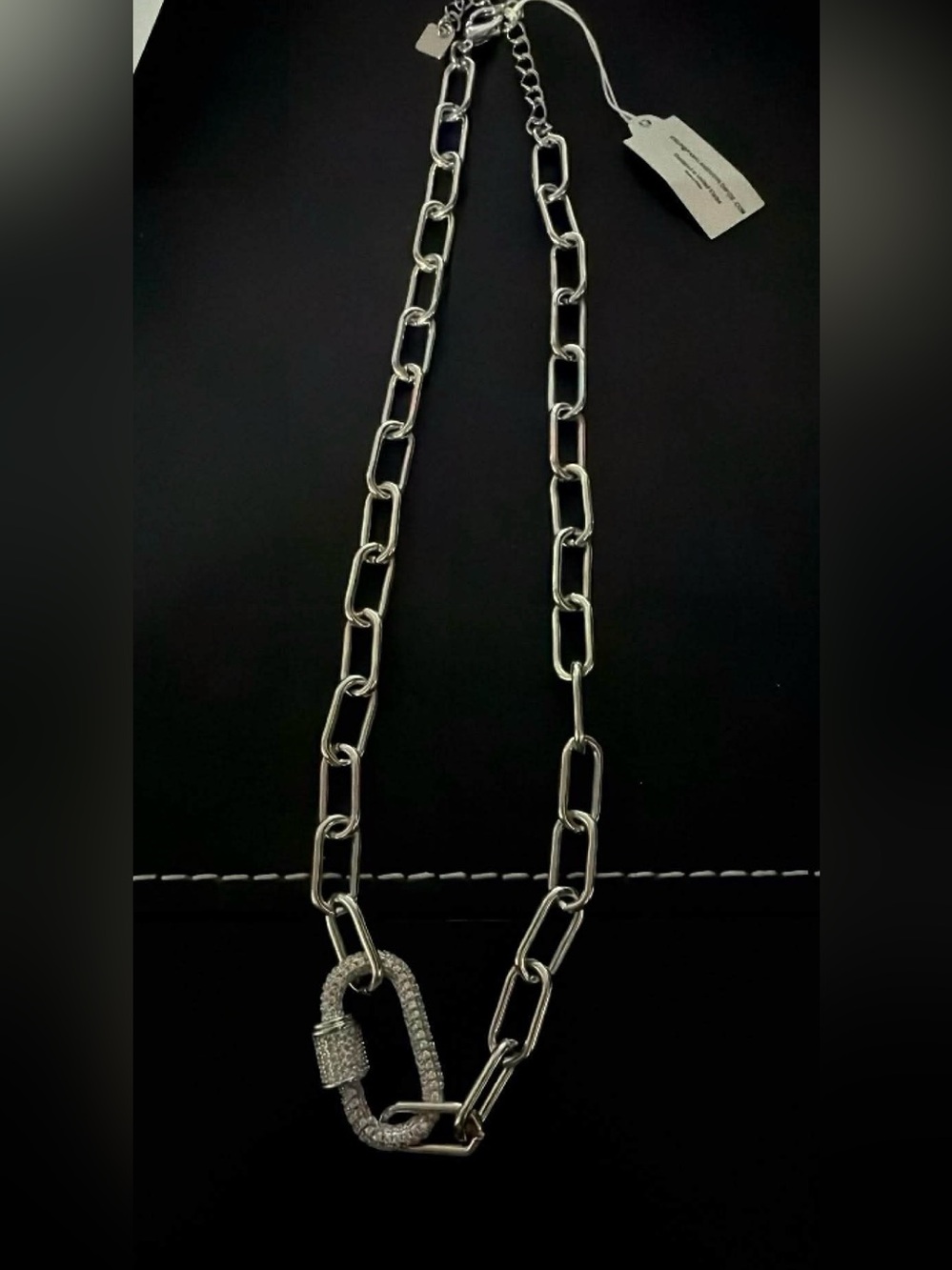 Park Lane Silver Chain Link Necklace with Crystal-Encrusted Lock Charm